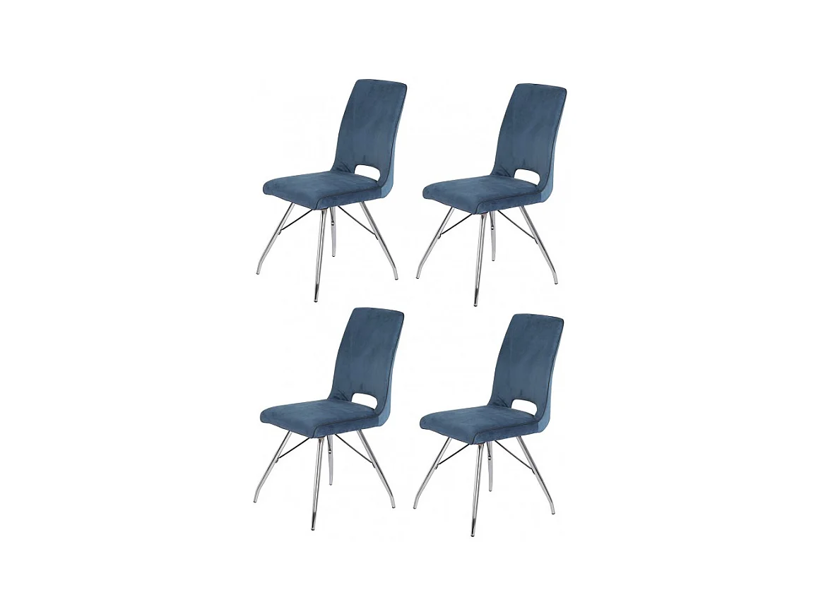 Lot 4 chaises velours bleu marine pieds métal chromé - BELLA