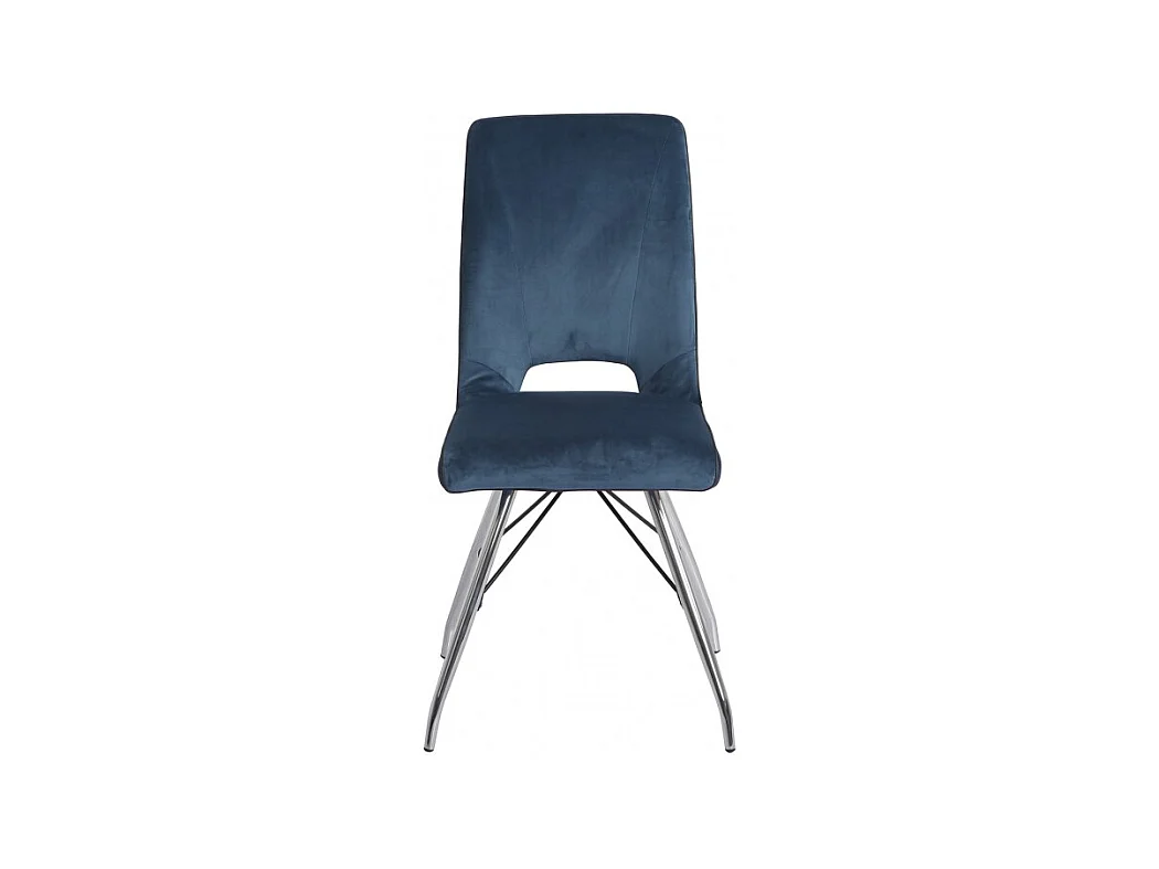 Lot 4 chaises velours bleu marine pieds métal chromé - BELLA
