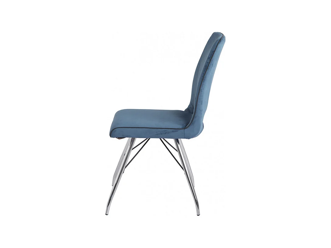 Lot 4 chaises velours bleu marine pieds métal chromé - BELLA