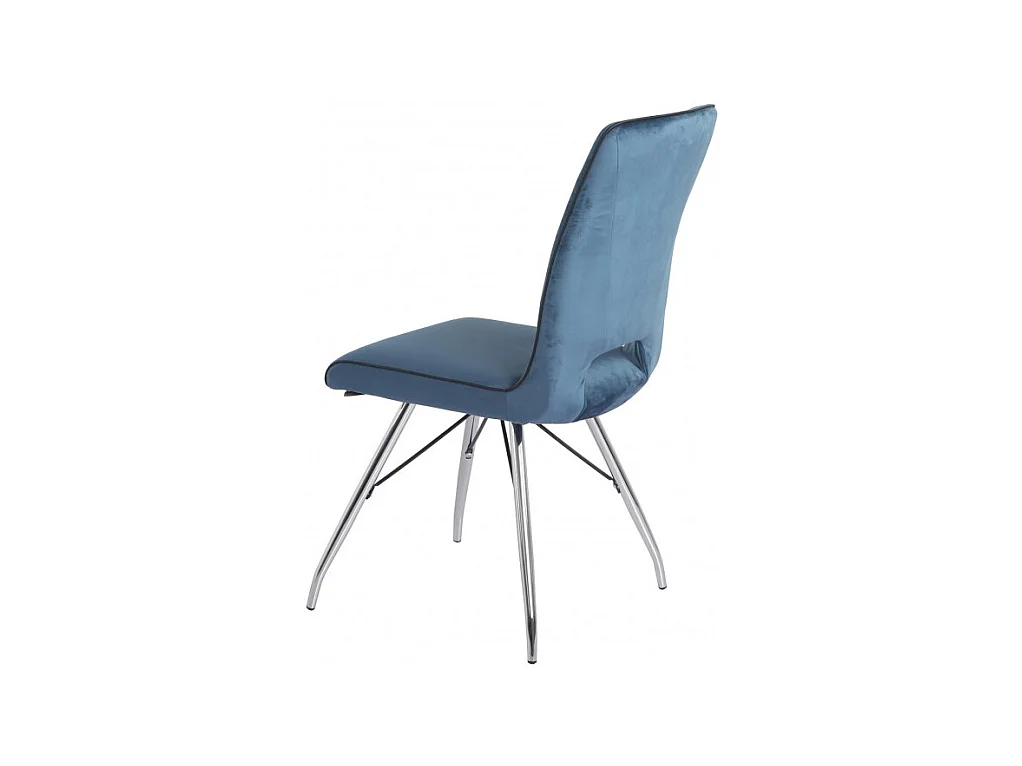 Lot 4 chaises velours bleu marine pieds métal chromé - BELLA