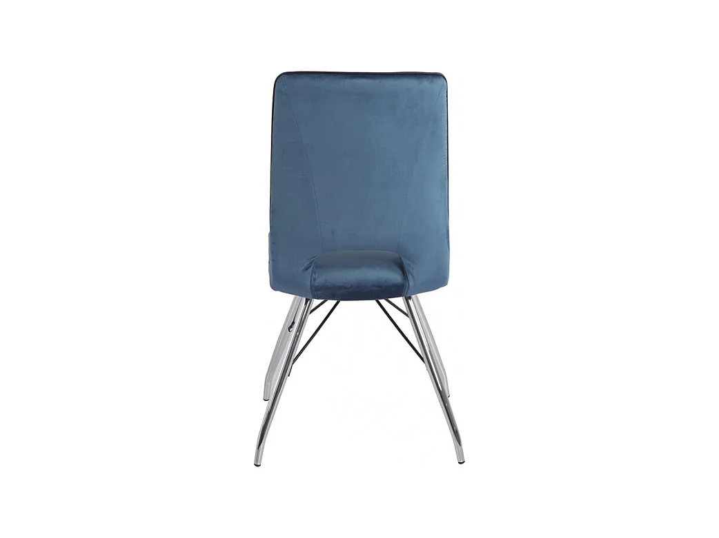 Lot 4 chaises velours bleu marine pieds métal chromé - BELLA