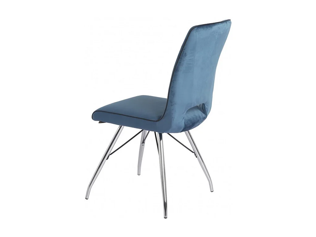 Lot 4 chaises velours bleu marine pieds métal chromé - BELLA