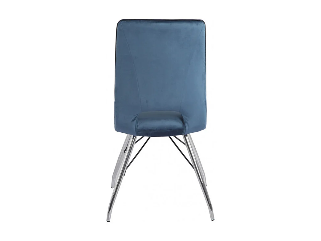 Lot 4 chaises velours bleu marine pieds métal chromé - BELLA