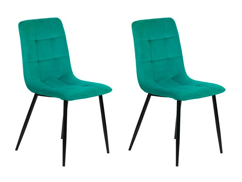 Lot de 2 chaises matelassées en velours vert pied métal noir - LOUISE