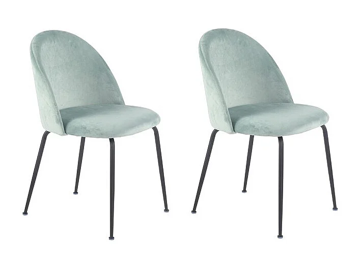Lot de 2 chaises en velours vert et pieds métal noir - FARA