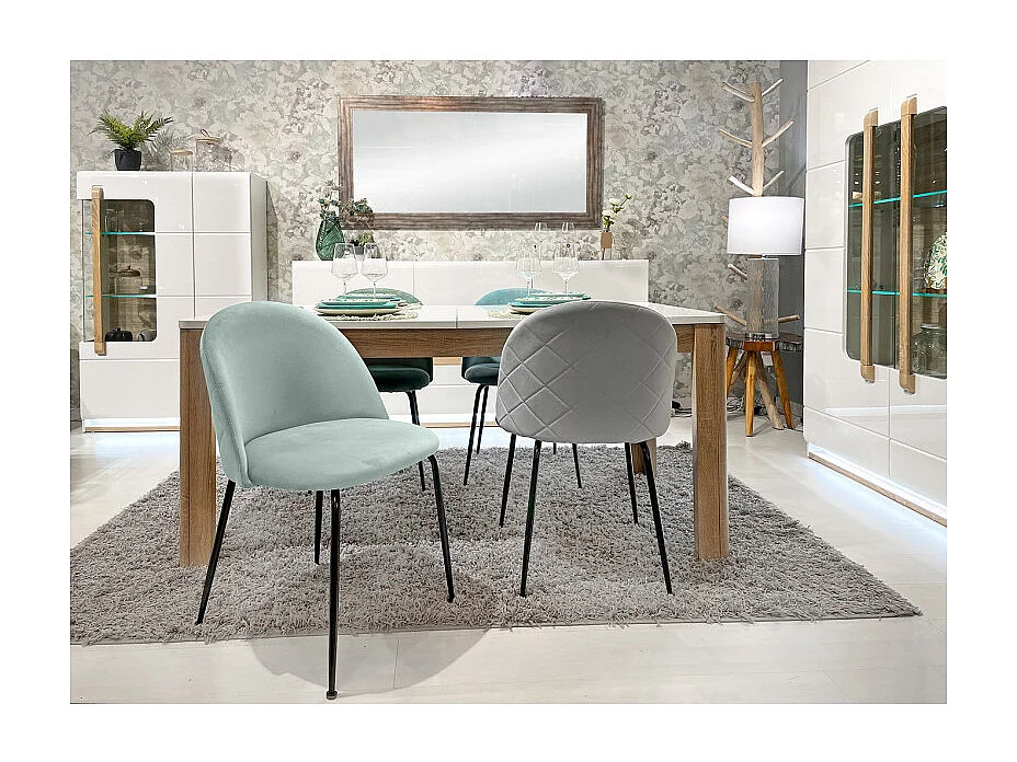 Lot de 2 chaises en velours vert et pieds métal noir - FARA