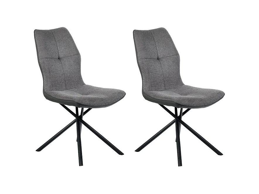 Lot 2 chaises en tissu et simili gris foncé pieds métal - MONTAINE