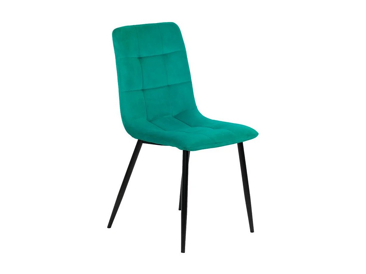 Lot de 4 chaises matelassées en velours vert pied métal noir - LOUISE