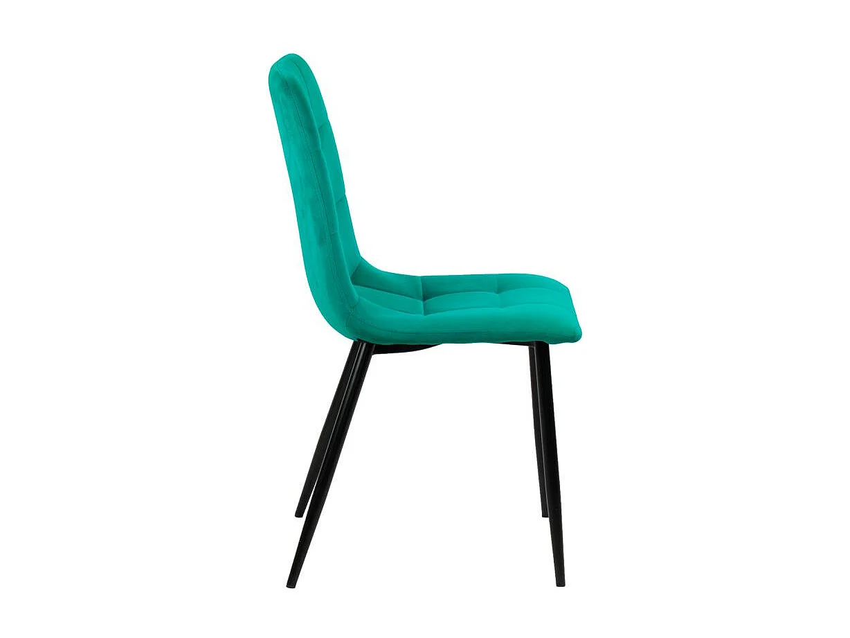 Lot de 4 chaises matelassées en velours vert pied métal noir - LOUISE