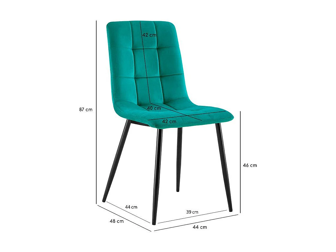 Lot de 4 chaises capitonnées en velours vert pied métal noir - LOUISE