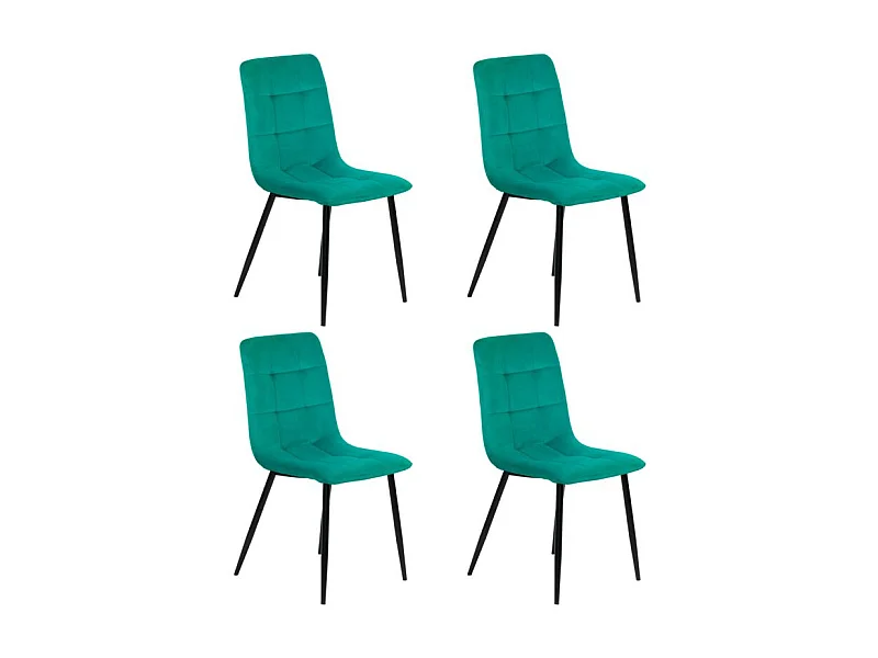 Lot de 4 chaises capitonnées en velours vert pied métal noir - LOUISE