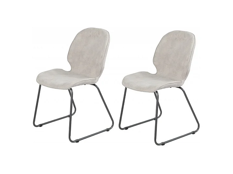 Lot de 2 chaises en suédine gris clair et pieds luge métal - PANAMA