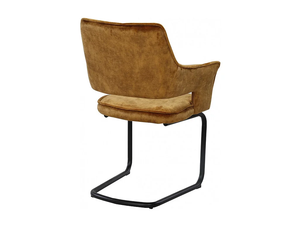 Lot 2 chaises tissu jaune velours piétement luge métal noir - RIO