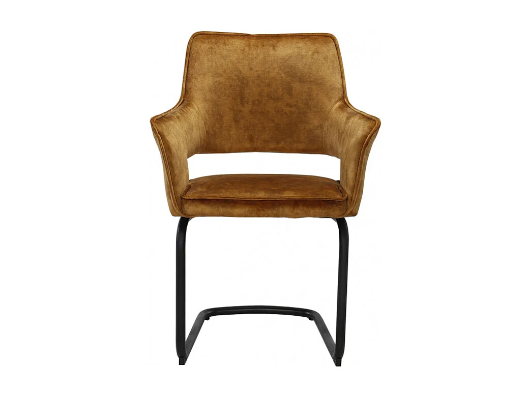 Lot 2 chaises tissu jaune velours piétement luge métal noir - RIO