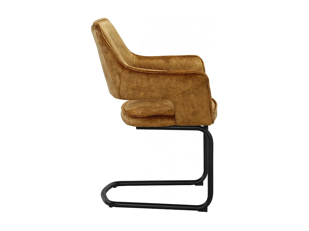 Lot 2 chaises tissu jaune velours piétement luge métal noir - RIO