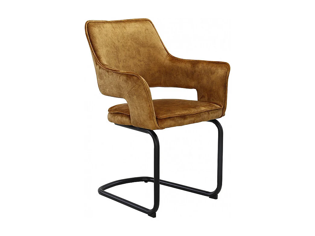 Lot 2 chaises tissu jaune velours piétement luge métal noir - RIO