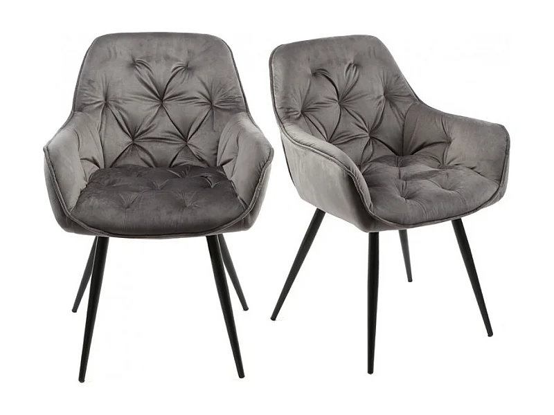 Lot 2 chaises velours gris et piètement métal gris anthracite - STERN
