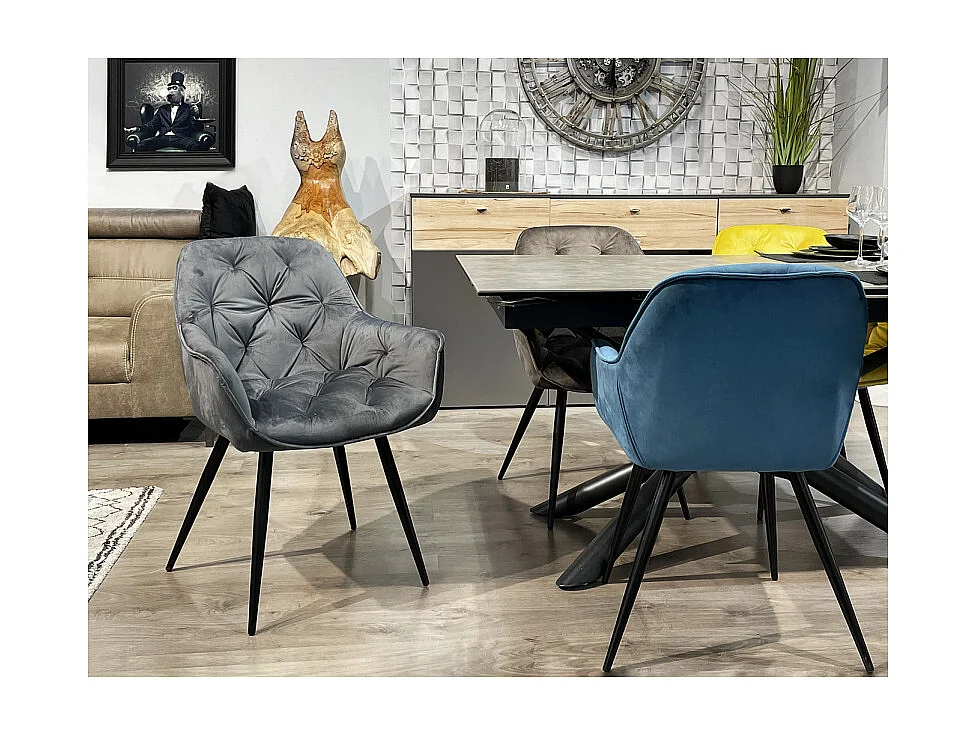 Lot 2 chaises velours gris et piètement métal gris anthracite - STERN