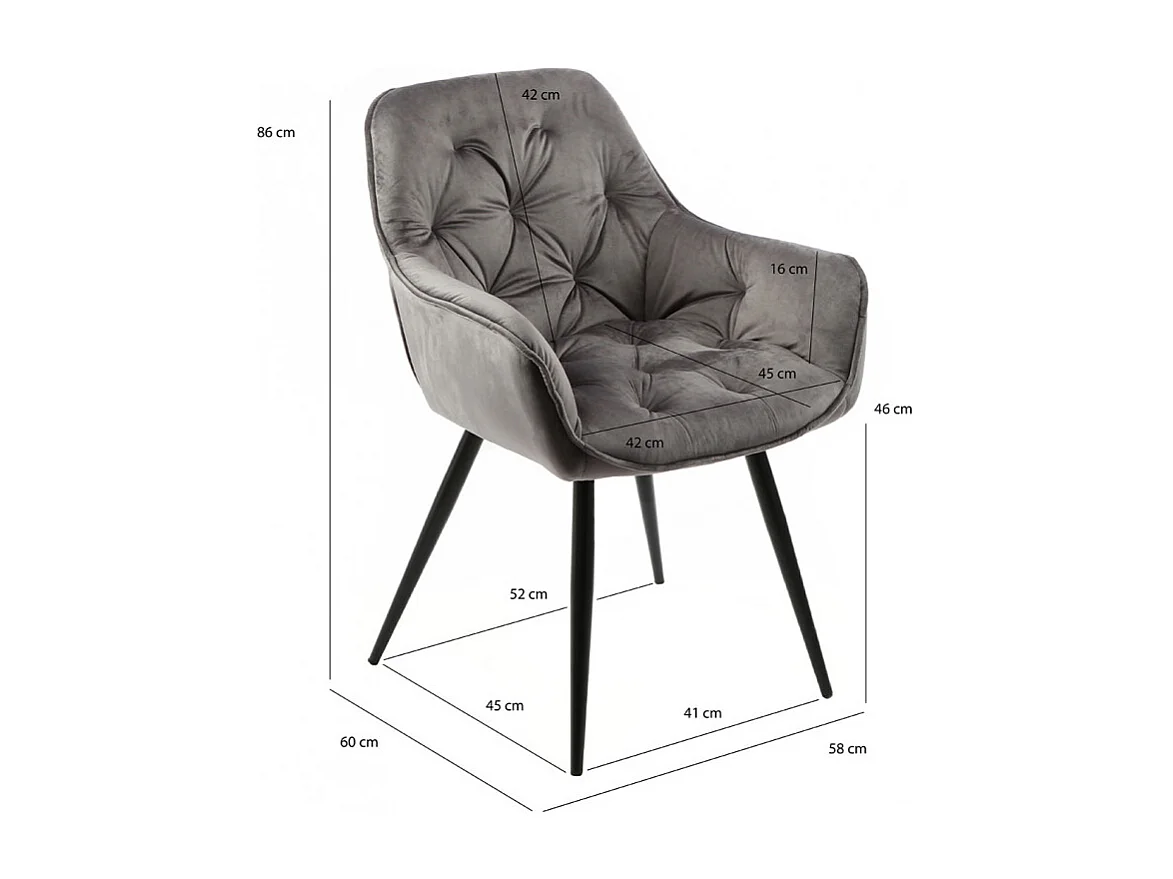 Lot 2 chaises velours gris et piètement métal gris anthracite - STERN