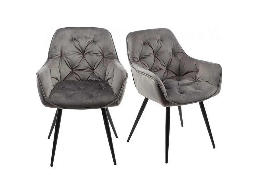 Lot 2 chaises velours gris et piètement métal gris anthracite - STERN