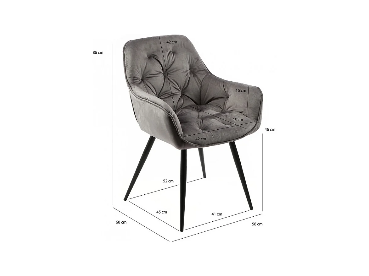 Lot 2 chaises velours gris et piètement métal gris anthracite - STERN