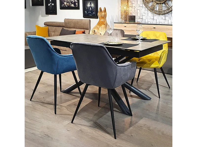 Lot 2 chaises velours gris et piètement métal gris anthracite - STERN