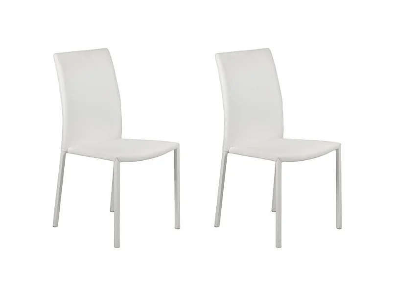 Lot de 2 chaises empilables en simili blanc et 4 pieds en acier - LUFY