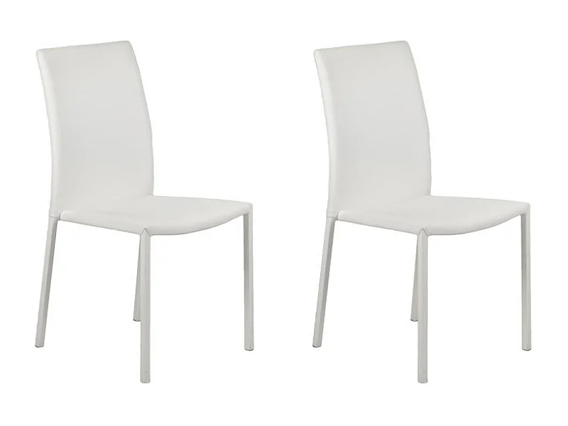 Lot de 2 chaises empilables en simili blanc et 4 pieds en acier - LUFY