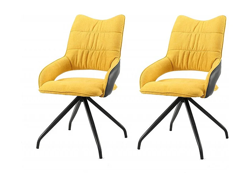 Lot de 2 chaises rotatives en tissu jaune et pieds métal - MELOW
