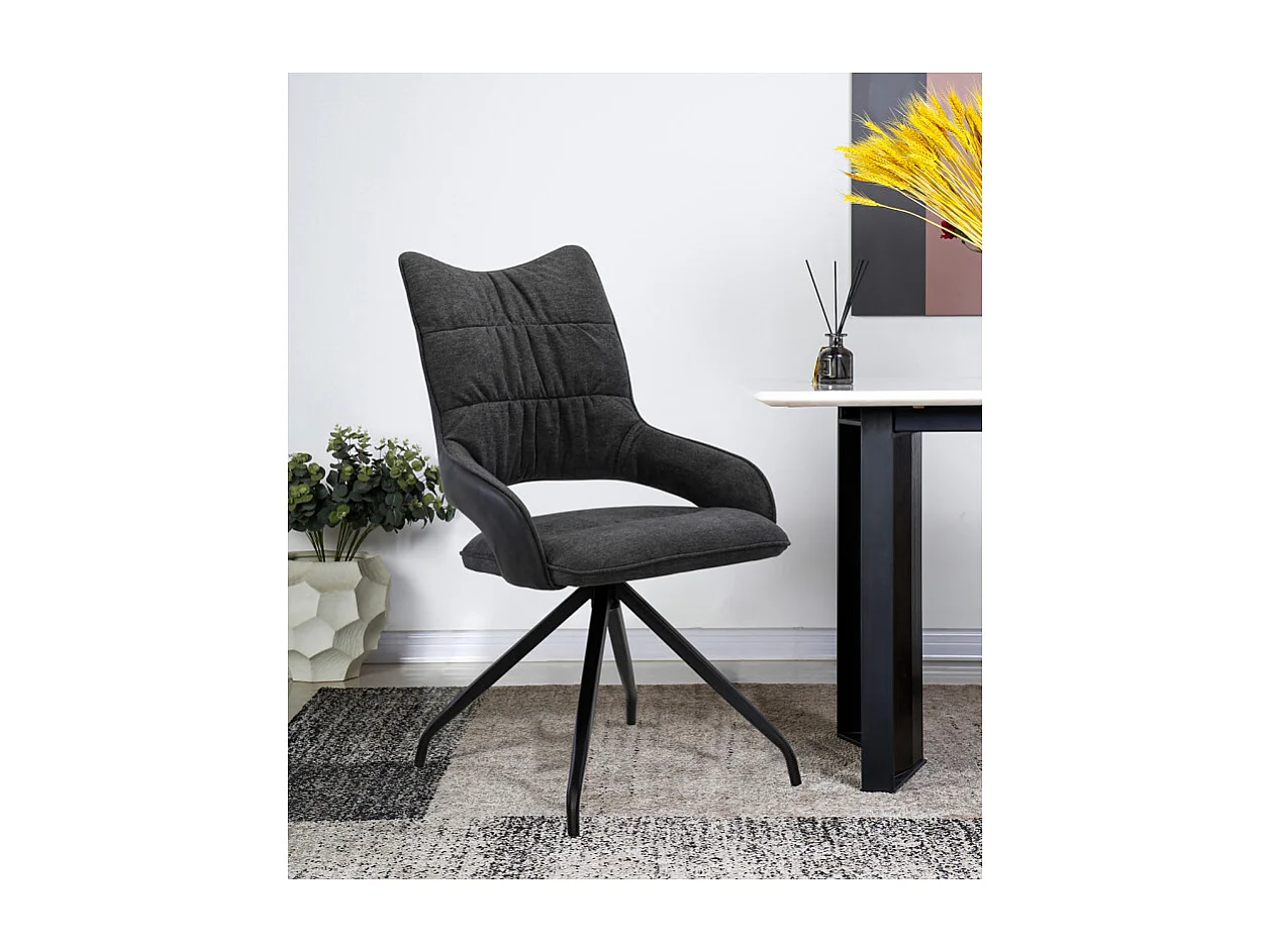 Lot de 2 chaises rotatives en tissu gris foncé et pieds métal - MELOW