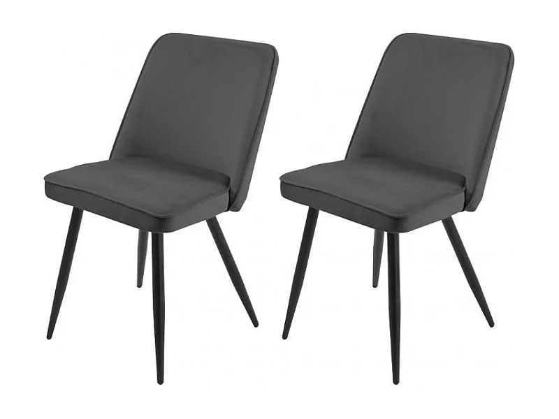 Lot de 2 chaises en velours gris foncé piètement en métal noir – TELLY