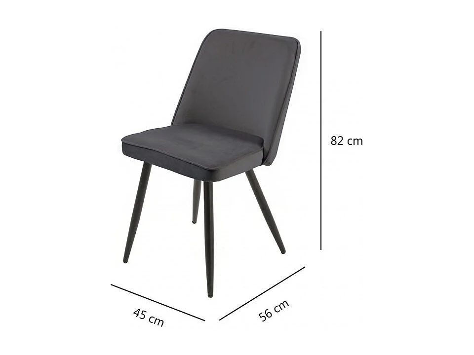 Lot de 2 chaises en velours gris foncé piètement en métal noir – TELLY