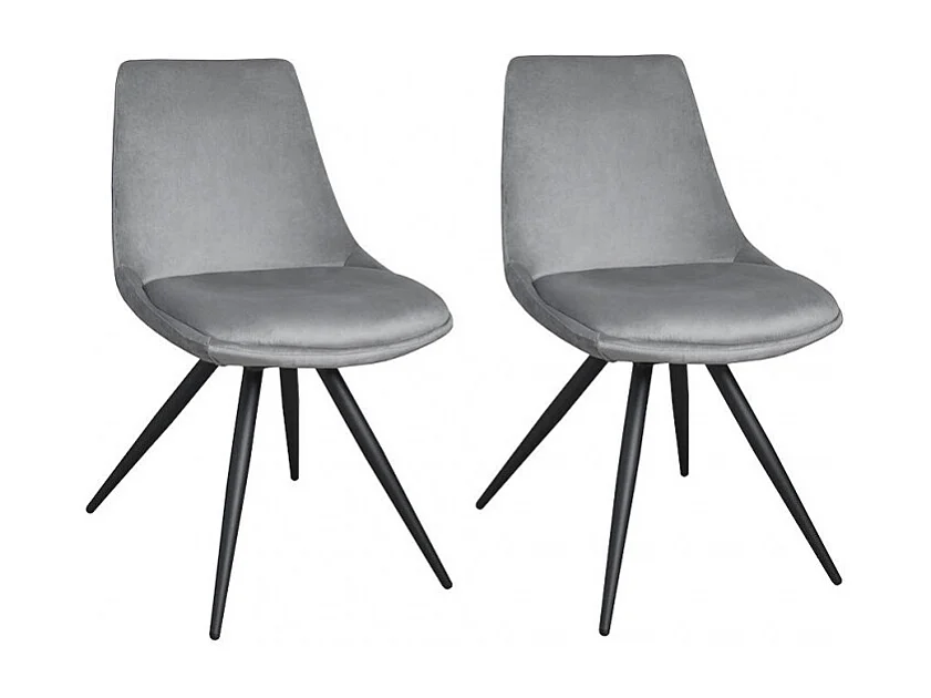 Lot de 2 chaises en velours gris pieds métal noir - LOUNA