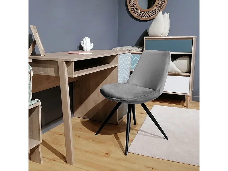 Lot de 2 chaises en velours gris pieds métal noir - LOUNA