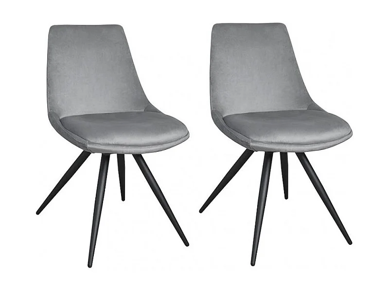 Lot de 2 chaises en velours gris pieds métal noir - LOUNA