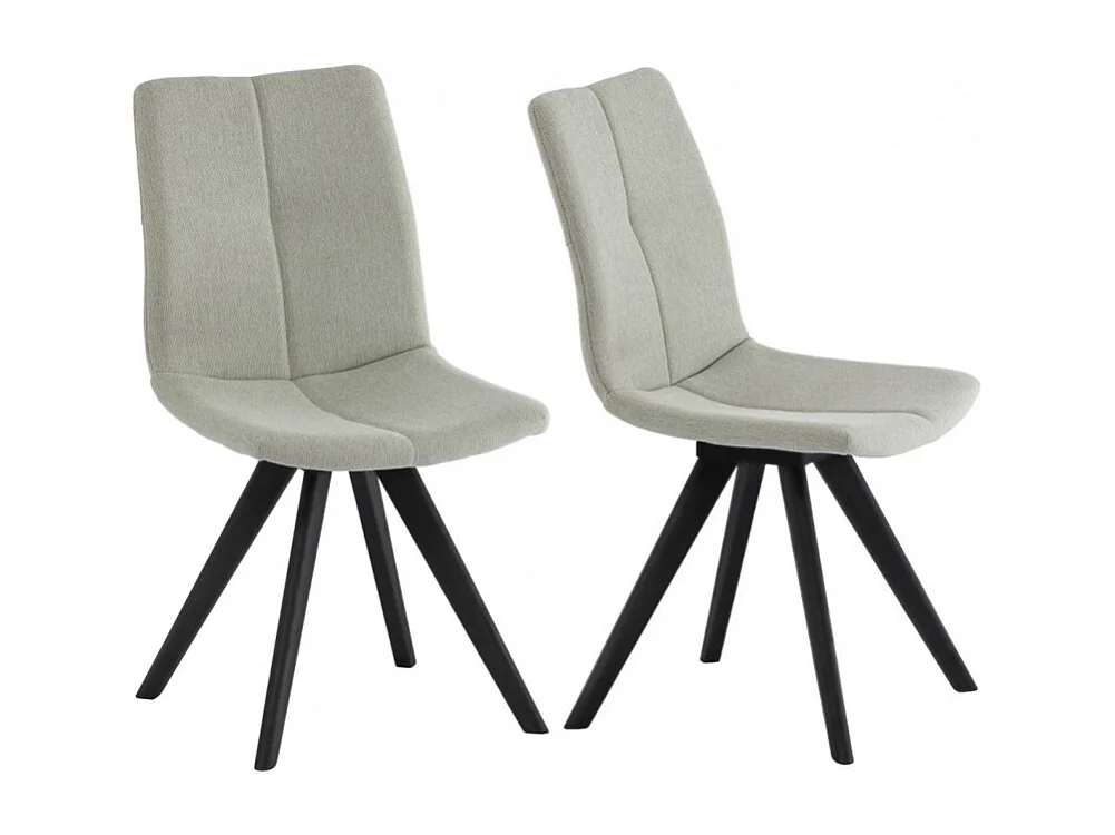 Lot de 2 chaises tissu vert et piètement en chêne massif noir - MISU