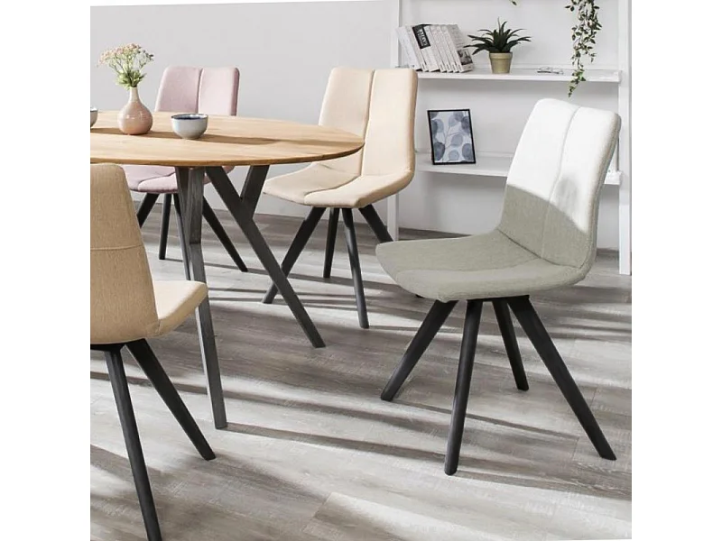 Lot de 2 chaises tissu vert et piètement en chêne massif noir - MISU