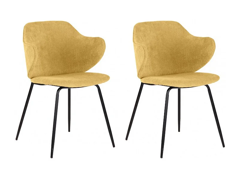 Lot de 2 chaises design en tissu jaune chiné pieds métal noir - VAN