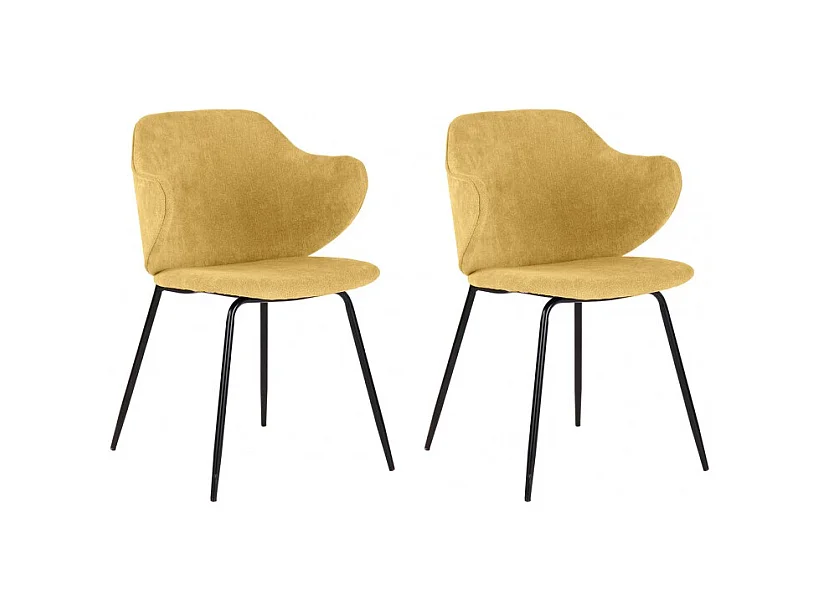 Lot de 2 chaises design en tissu jaune chiné pieds métal noir - VAN