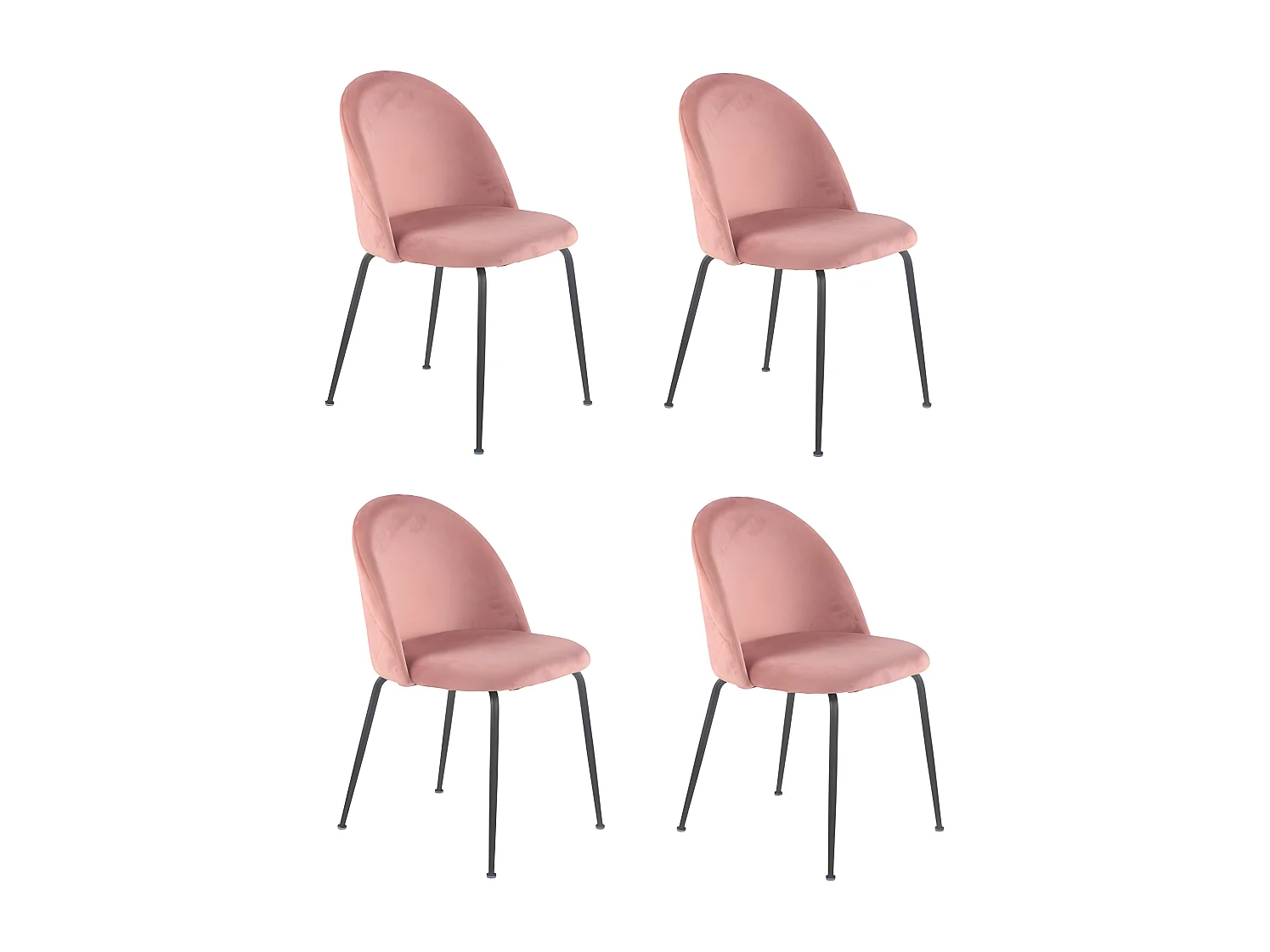 Lot 4 chaises roses en velours et pieds métal noir - FARA