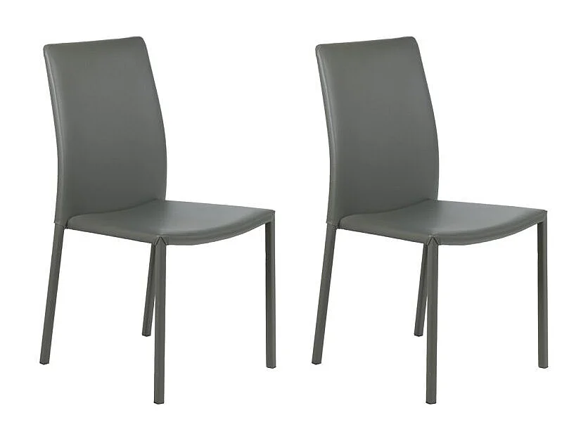 Lot de 2 chaises empilables en simili gris et 4 pieds en acier - LUFY