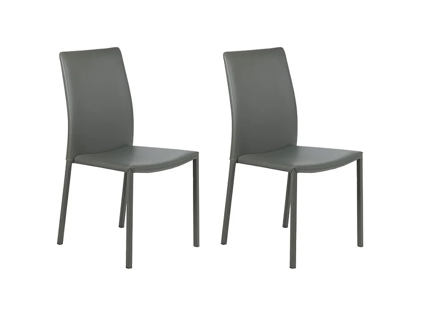 Lot de 2 chaises empilables en simili gris et 4 pieds en acier - LUFY