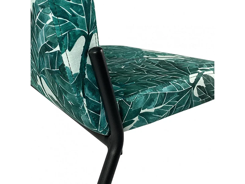 Lot 2 chaises vertes tissu motif feuilles pieds métal noir - OFFICE 1685