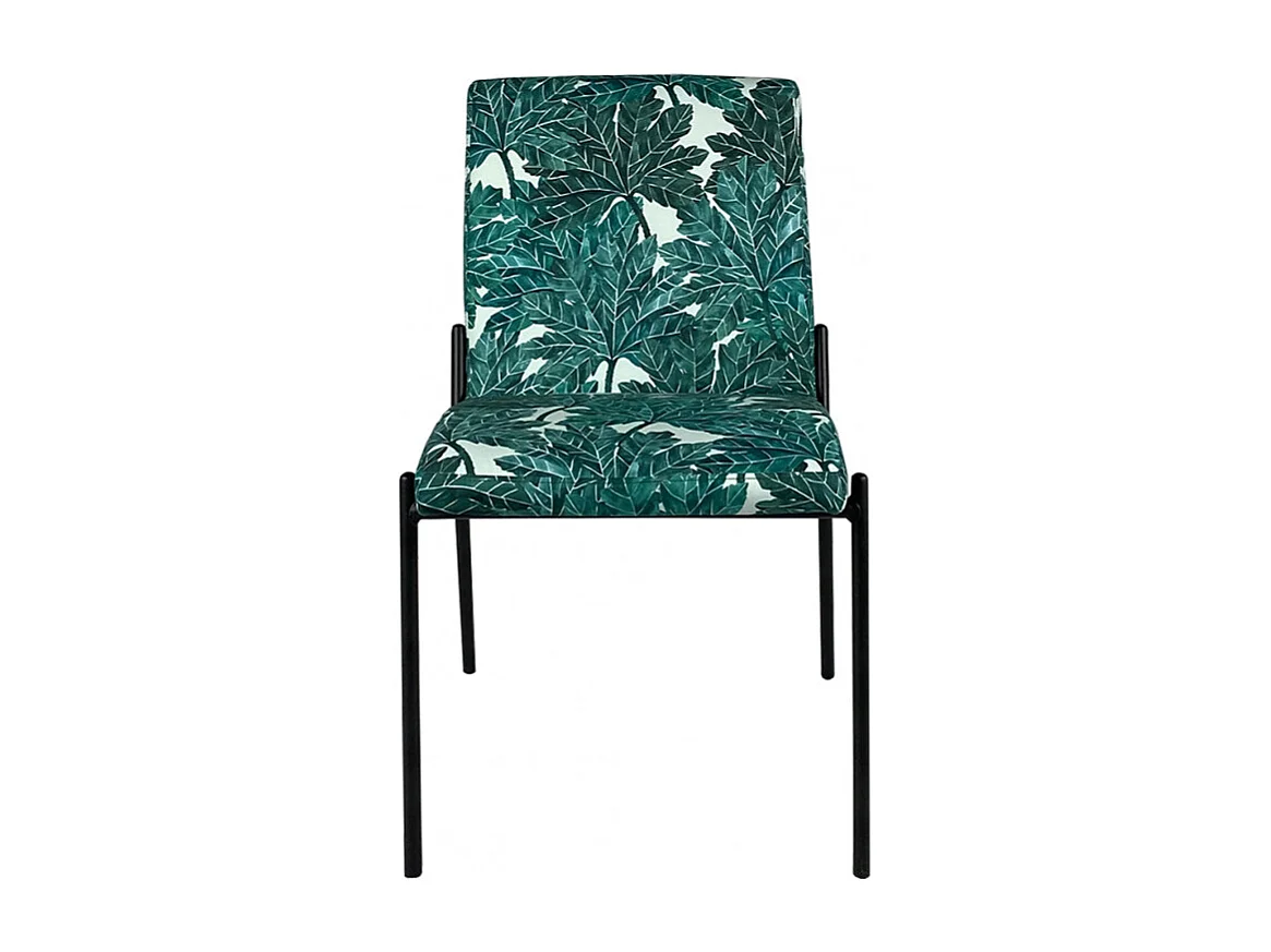 Lot 2 chaises vertes tissu motif feuilles pieds métal noir - OFFICE 1685