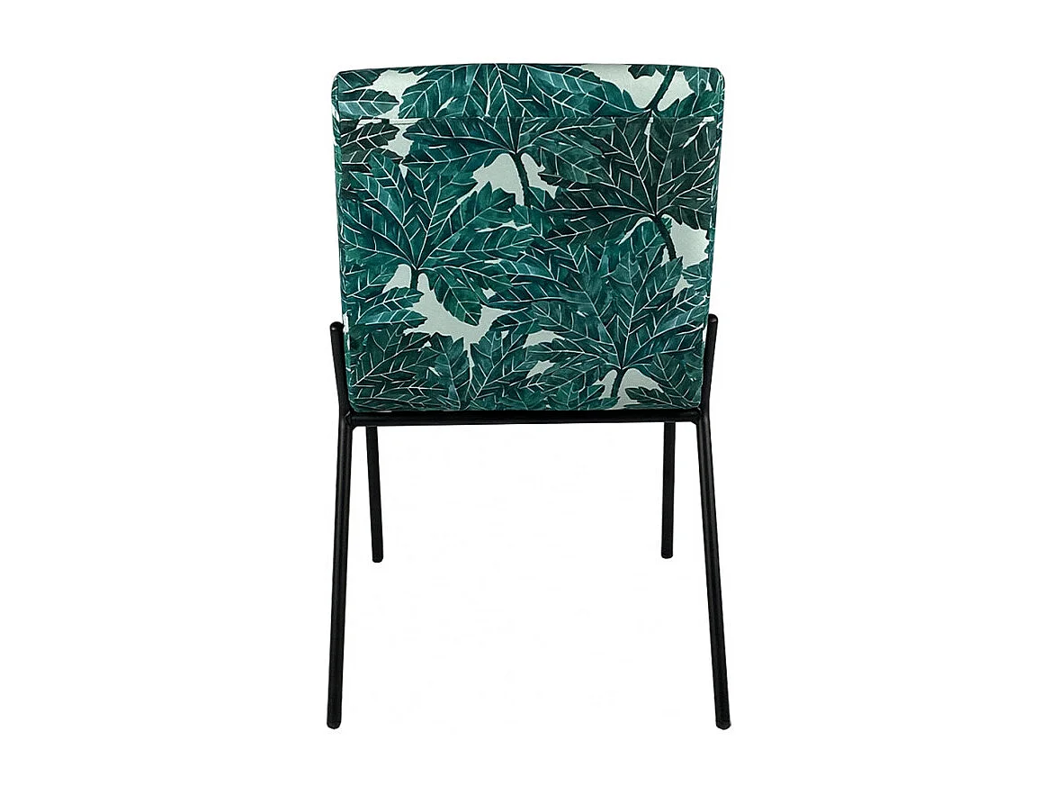 Lot 2 chaises vertes tissu motif feuilles pieds métal noir - OFFICE 1685