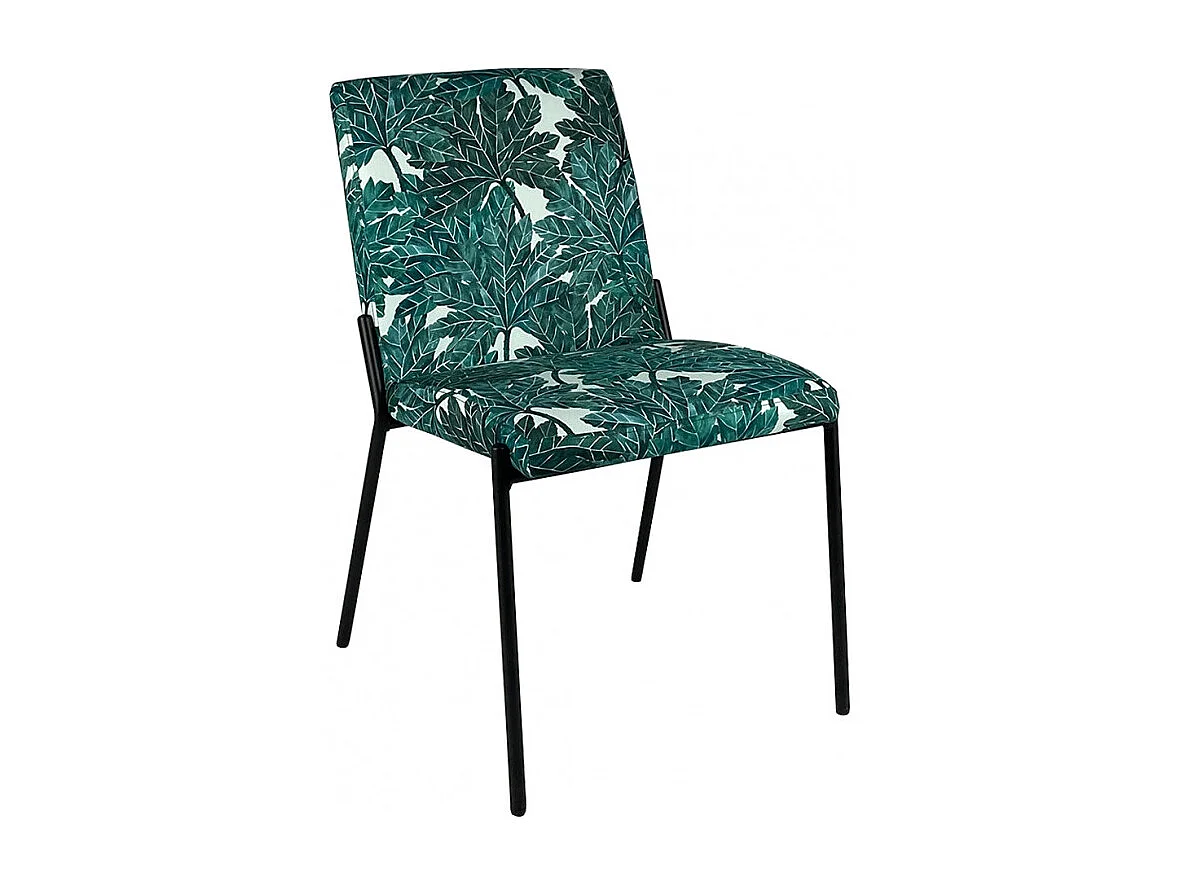 Lot 2 chaises tissu vert motif feuilles pieds métal noir - OFFICE 1685