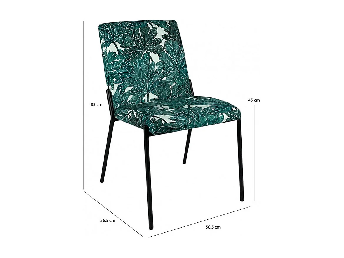 Lot 2 chaises tissu vert motif feuilles pieds métal noir - OFFICE 1685
