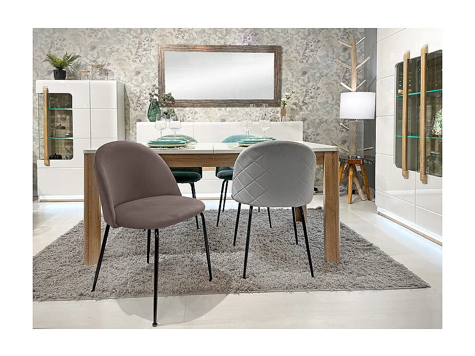 Lot de 2 chaises en velours marron et pieds métal noir - FARA