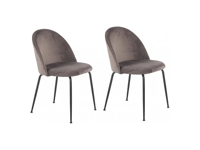 Lot de 2 chaises en velours marron et pieds métal noir - FARA