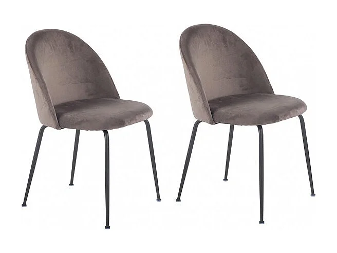 Lot de 2 chaises en velours marron et pieds métal noir - FARA